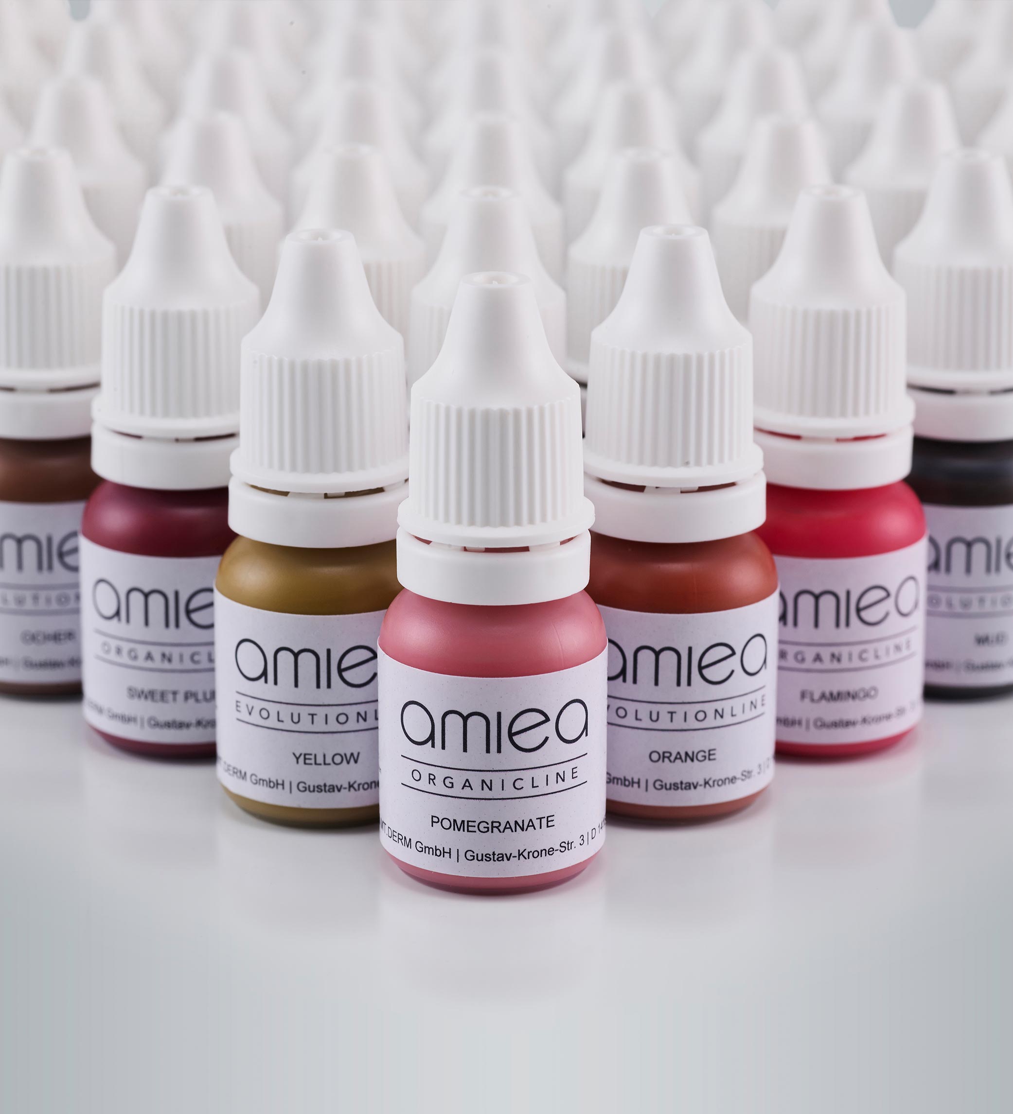 Bild mit der Vielfalt der amiea PMU-Farbline Organicline auf grauem Boden