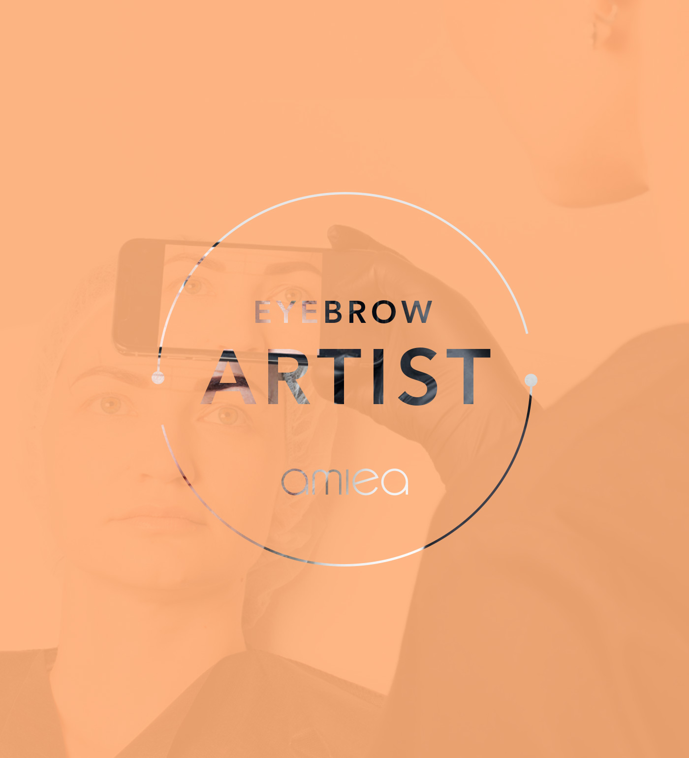 amiea Eyebrow Artist-Logo auf pfirsich-farbenen Hintergrund