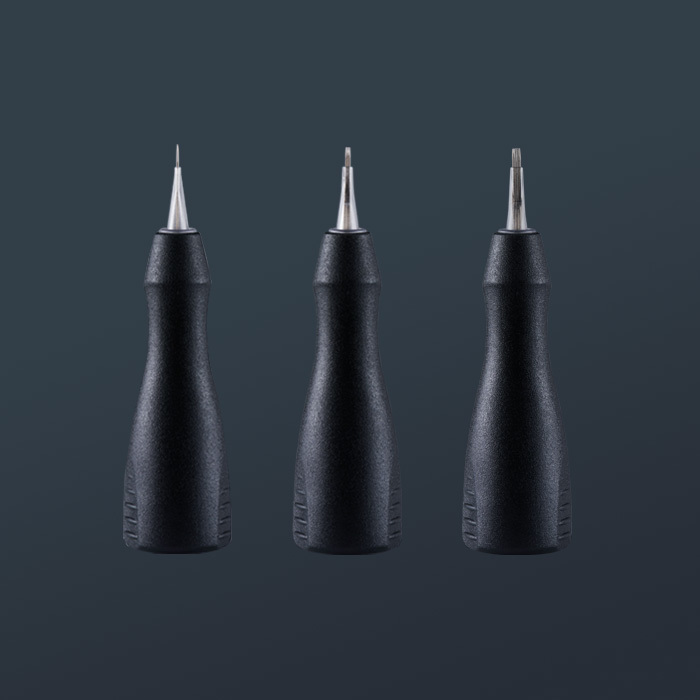 Three amiea needle modules for Symphony, on a grey background