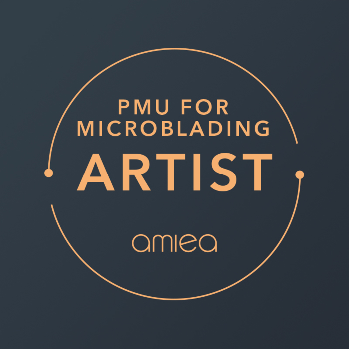 Level1 - PMU for microblading artist Icon for amiea academy PMU for microblading on a dark grey background
